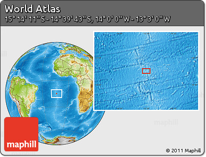 Physical Location Map of the Area around 14° 56' 57" S, 13° 31' 30" W