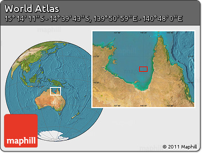 Satellite Location Map of the Area around 14° 56' 57" S, 140° 19' 29" E