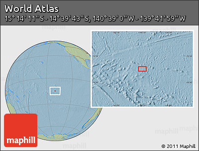 Savanna Style Location Map of the Area around 14° 56' 57" S, 140° 10' 30" W, hill shading