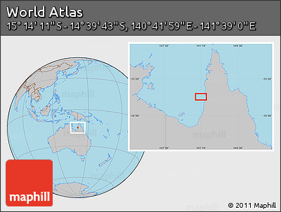 Gray Location Map of the Area around 14° 56' 57" S, 141° 10' 30" E