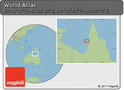 Savanna Style Location Map of the Area around 14° 56' 57" S, 141° 10' 30" E
