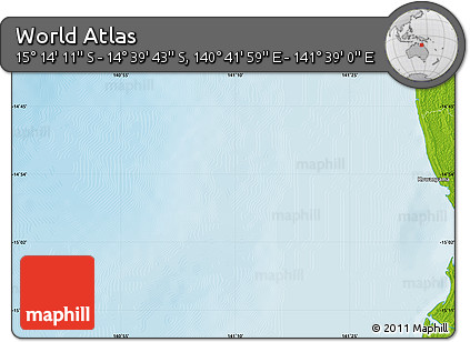 Physical Map of the Area around 14° 56' 57" S, 141° 10' 30" E