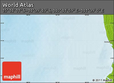 Physical Map of the Area around 14° 56' 57" S, 141° 10' 30" E