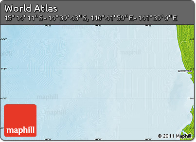 Physical Map of the Area around 14° 56' 57" S, 141° 10' 30" E