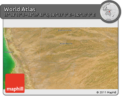 Satellite 3D Map of the Area around 14° 56' 57" S, 142° 1' 30" E