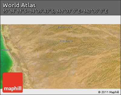 Satellite 3D Map of the Area around 14° 56' 57" S, 142° 1' 30" E