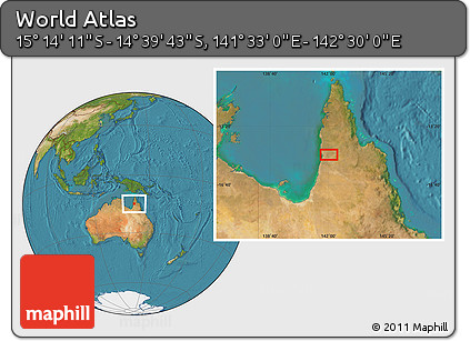 Satellite Location Map of the Area around 14° 56' 57" S, 142° 1' 30" E