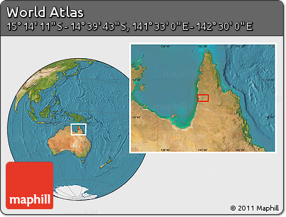 Satellite Location Map of the Area around 14° 56' 57" S, 142° 1' 30" E