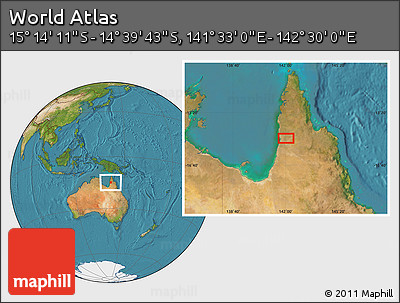 Satellite Location Map of the Area around 14° 56' 57" S, 142° 1' 30" E