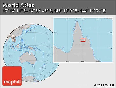 Gray Location Map of the Area around 14° 56' 57" S, 143° 43' 29" E