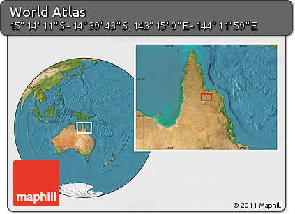 Satellite Location Map of the Area around 14° 56' 57" S, 143° 43' 29" E