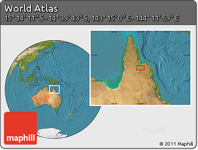 Satellite Location Map of the Area around 14° 56' 57" S, 143° 43' 29" E