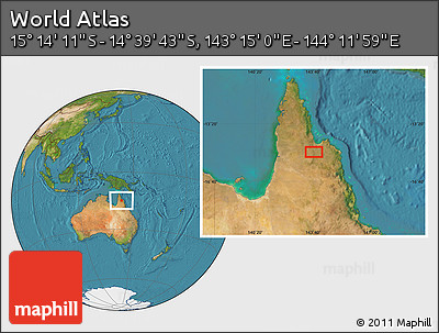 Satellite Location Map of the Area around 14° 56' 57" S, 143° 43' 29" E