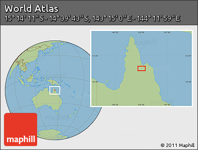 Savanna Style Location Map of the Area around 14° 56' 57" S, 143° 43' 29" E