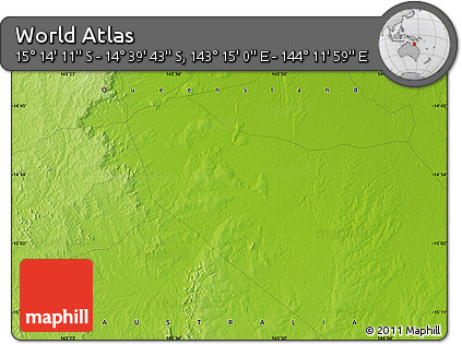 Physical Map of the Area around 14° 56' 57" S, 143° 43' 29" E