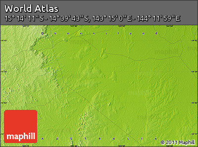 Physical Map of the Area around 14° 56' 57" S, 143° 43' 29" E