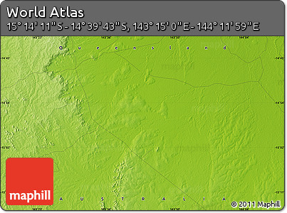 Physical Map of the Area around 14° 56' 57" S, 143° 43' 29" E