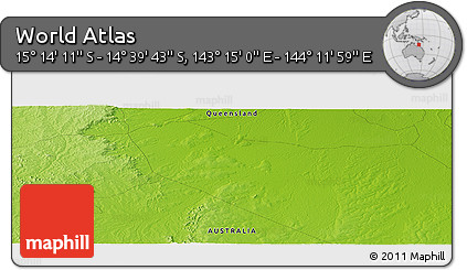 Physical Panoramic Map of the Area around 14° 56' 57" S, 143° 43' 29" E