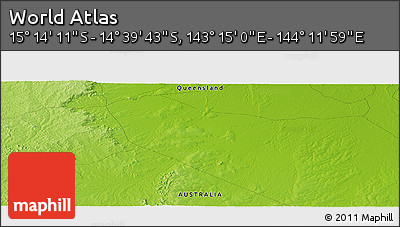 Physical Panoramic Map of the Area around 14° 56' 57" S, 143° 43' 29" E