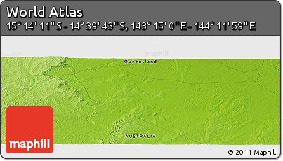 Physical Panoramic Map of the Area around 14° 56' 57" S, 143° 43' 29" E