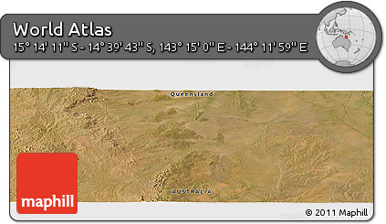 Satellite Panoramic Map of the Area around 14° 56' 57" S, 143° 43' 29" E