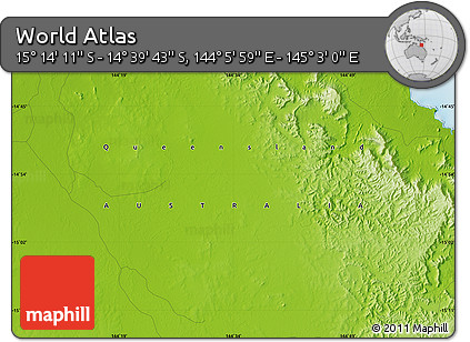 Physical Map of the Area around 14° 56' 57" S, 144° 34' 29" E