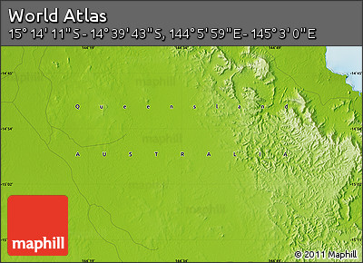 Physical Map of the Area around 14° 56' 57" S, 144° 34' 29" E