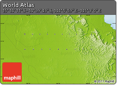 Physical Map of the Area around 14° 56' 57" S, 144° 34' 29" E