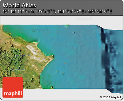 Satellite 3D Map of the Area around 14° 56' 57" S, 145° 25' 30" E
