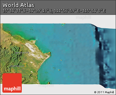 Satellite 3D Map of the Area around 14° 56' 57" S, 145° 25' 30" E