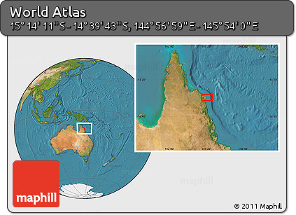 Satellite Location Map of the Area around 14° 56' 57" S, 145° 25' 30" E