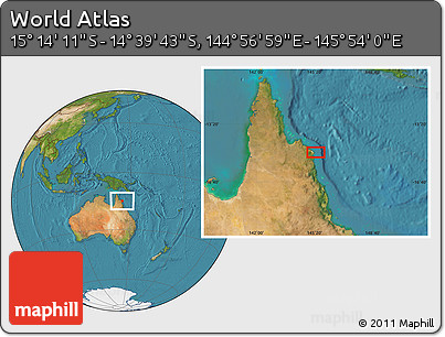 Satellite Location Map of the Area around 14° 56' 57" S, 145° 25' 30" E