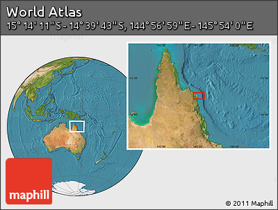 Satellite Location Map of the Area around 14° 56' 57" S, 145° 25' 30" E