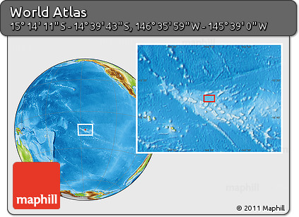 Physical Location Map of the Area around 14° 56' 57" S, 146° 7' 30" W