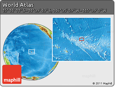 Physical Location Map of the Area around 14° 56' 57" S, 146° 7' 30" W