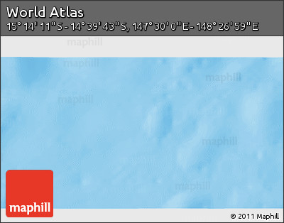 Physical 3D Map of the Area around 14° 56' 57" S, 147° 58' 29" E