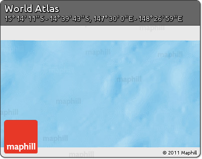 Physical 3D Map of the Area around 14° 56' 57" S, 147° 58' 29" E