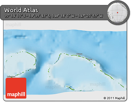 Physical 3D Map of the Area around 14° 56' 57" S, 147° 49' 29" W