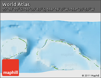 Physical 3D Map of the Area around 14° 56' 57" S, 147° 49' 29" W