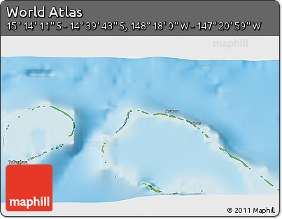 Physical 3D Map of the Area around 14° 56' 57" S, 147° 49' 29" W