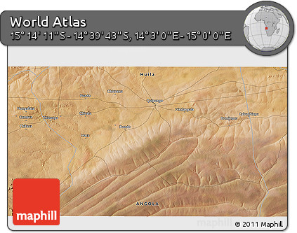 Satellite 3D Map of the Area around 14° 56' 57" S, 14° 31' 30" E