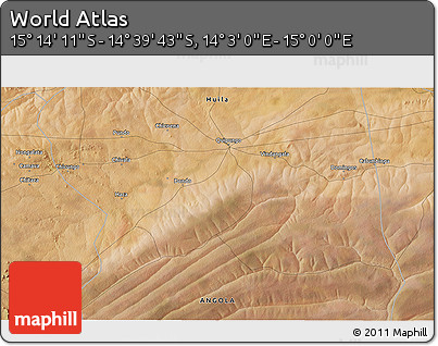 Satellite 3D Map of the Area around 14° 56' 57" S, 14° 31' 30" E