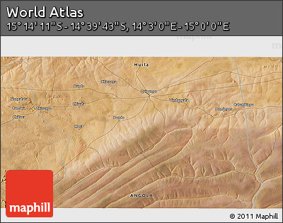 Satellite 3D Map of the Area around 14° 56' 57" S, 14° 31' 30" E