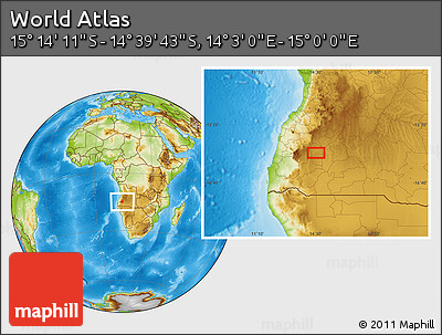 Physical Location Map of the Area around 14° 56' 57" S, 14° 31' 30" E