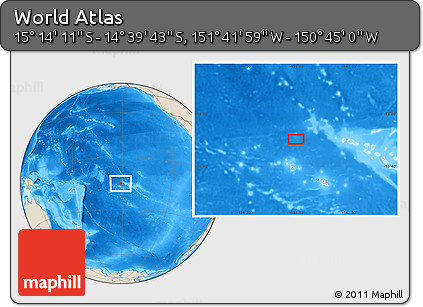 Shaded Relief Location Map of the Area around 14° 56' 57" S, 151° 13' 29" W