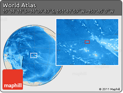 Shaded Relief Location Map of the Area around 14° 56' 57" S, 151° 13' 29" W