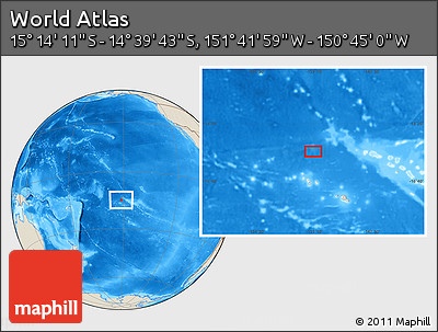 Shaded Relief Location Map of the Area around 14° 56' 57" S, 151° 13' 29" W