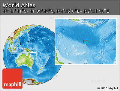 Physical Location Map of the Area around 14° 56' 57" S, 152° 13' 29" E