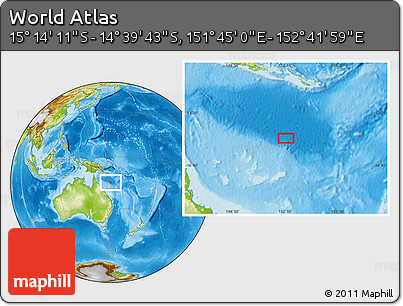 Physical Location Map of the Area around 14° 56' 57" S, 152° 13' 29" E