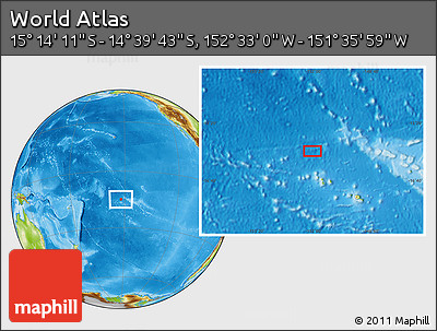 Physical Location Map of the Area around 14° 56' 57" S, 152° 4' 29" W